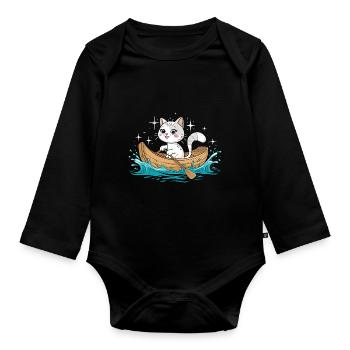 A Cat Boating Paddle Boat - Organic Longsleeve Baby Bodysuit - black - Front