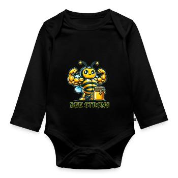 Muscular Bee - Organic Longsleeve Baby Bodysuit - black - Front