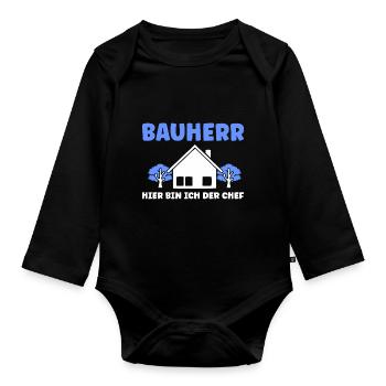 Bauherr Traumhaus Bauherrin Geschenk - Baby Bio-Langarm-Body - Schwarz - Vorne