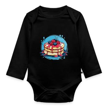 Pancakes with berries - Organic Longsleeve Baby Bodysuit - black - Front
