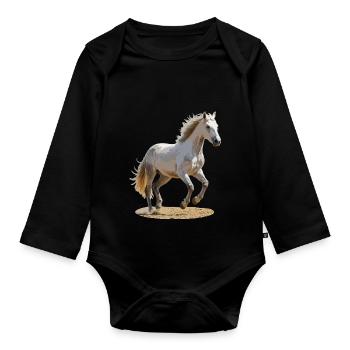 Camargue-Pferd - Baby Bio-Langarm-Body - Schwarz - Vorne