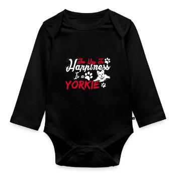 The Key To Happiness Is A Yorkie - Organic Longsleeve Baby Bodysuit - black - Front