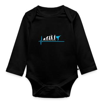 Karate evolution martial arts judo heartbeat - Organic Longsleeve Baby Bodysuit - black - Front