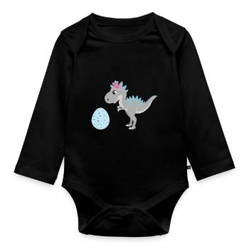 Dino Dinosaurier Ei Mama große Schwester Mädchen - Baby Bio-Langarm-Body - Schwarz - Vorne