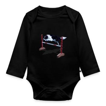 Süßes Border Collie Agility Sport T-Shirt - Baby Bio-Langarm-Body - Schwarz - Vorne