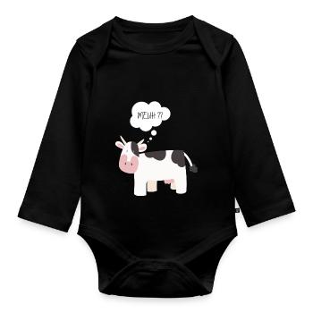 Cadeau humour - Vache qui fait Meuh - Body Bébé bio manches longues - noir - Devant