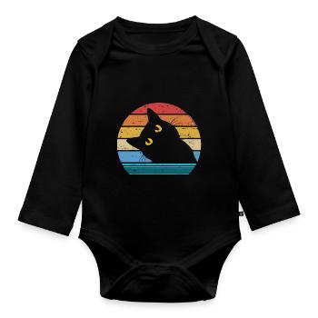 Retro Black Cat Lover Vintage Style Cats Cute - Organic Longsleeve Baby Bodysuit - black - Front
