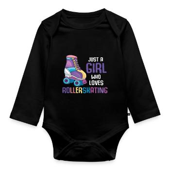 Rollerblading girl skater inline skating - Organic Longsleeve Baby Bodysuit - black - Front