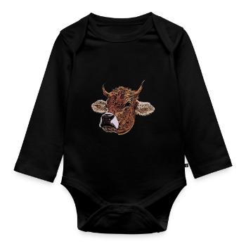 Vache vache vache motif animal visage animal motif impression - Body Bébé bio manches longues - noir - Devant