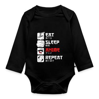 Eat Sleep Anime Repeat Manga Kanji Japon - Body Bébé bio manches longues - noir - Devant