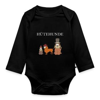 Hütehund Hunde mit Hut Huetehund Geschenk Lustig - Baby Bio-Langarm-Body - Schwarz - Vorne