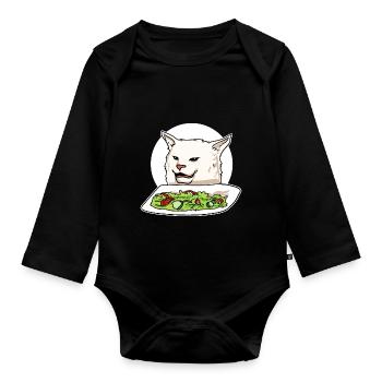 Chat en colère Memes Kitty propriétaire animal de compagnie fourrure - Body Bébé bio manches longues - noir - Devant