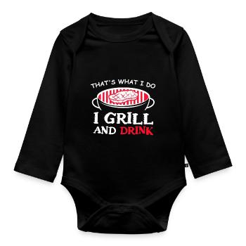 Grill und Getränk Fleischliebhaber Geschenk - Baby Bio-Langarm-Body - Schwarz - Vorne
