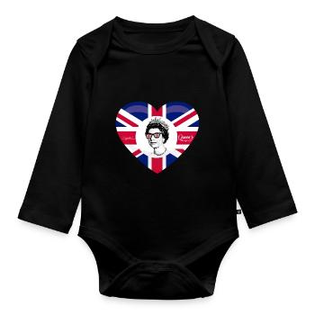 British Queen Monarchy Platinum Jubilee 70th yr - Organic Longsleeve Baby Bodysuit - black - Front