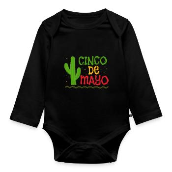 Cactus Cinco De Mayo Mexican Fiesta Mexico - Organic Longsleeve Baby Bodysuit - black - Front