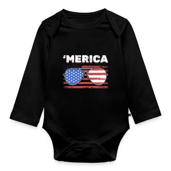 Amerikanische Flagge Sonnenbrille USA Merica - Baby Bio-Langarm-Body - Schwarz - Vorne