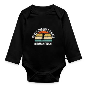 Never underestimate the old man on skis - Organic Longsleeve Baby Bodysuit - black - Front