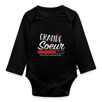 Grande Sœur Annonce Grossesse, Future Grande Sœur - Body Bébé bio manches longues - noir - Devant