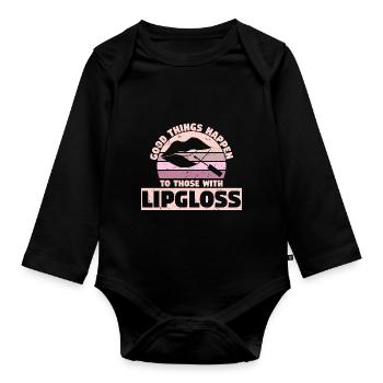 I Can Take On The World But First Lipstick - Organic Longsleeve Baby Bodysuit - black - Front
