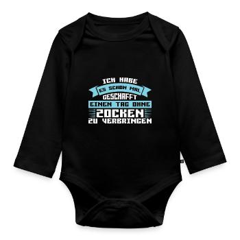 Gaming Zocken Computer Geschenk - Baby Bio-Langarm-Body - Schwarz - Vorne
