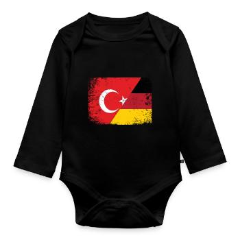 Turkey Germany Turkish flag Türkiye Turk - Organic Longsleeve Baby Bodysuit - black - Front