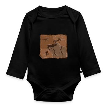 Hirsch Steinzeit - Baby Bio-Langarm-Body - Schwarz - Vorne