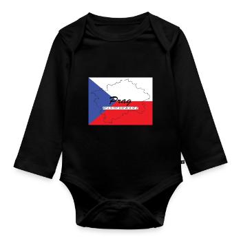 Prag - Hauptstadt mit GPS & Flagge - Baby Bio-Langarm-Body - Schwarz - Vorne