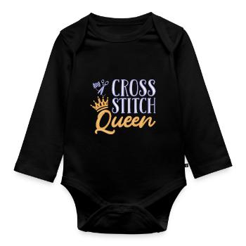Cross Stitch Cross Stitch Embroidery - Organic Longsleeve Baby Bodysuit - black - Front