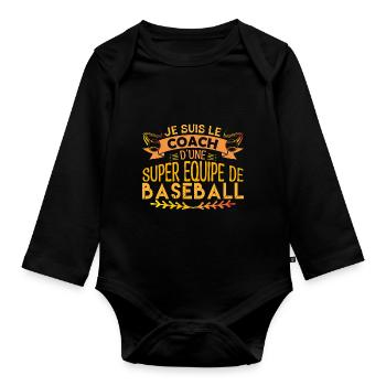 Coach Baseball | Cadeau coach Baseball Le Meilleur - Body Bébé bio manches longues - noir - Devant