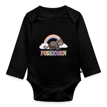 Opossum saying for animal lovers and possum - Organic Longsleeve Baby Bodysuit - black - Front