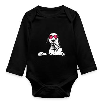 Dalmatiner Hundeliebe Kopfhörer Hund Dalmatinerlie - Baby Bio-Langarm-Body - Schwarz - Vorne