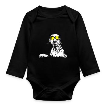 Dalmatiner Hundeliebe Kopfhörer Hundefans Dalmatin - Baby Bio-Langarm-Body - Schwarz - Vorne