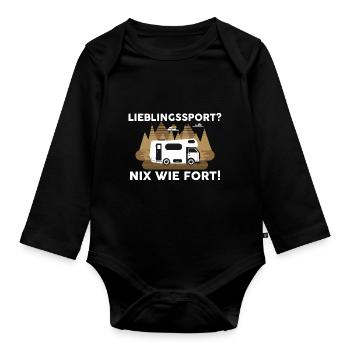 Camper Wohnmobil Wohnwagen Campingplatz Camping - Baby Bio-Langarm-Body - Schwarz - Vorne