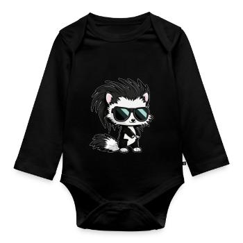Comic skunk in cool with retro sunglasses - Organic Longsleeve Baby Bodysuit - black - Front