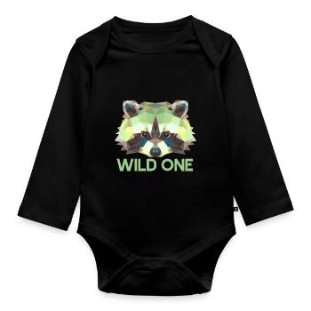 Raccoon Raccoon Wild One Geometric - Organic Longsleeve Baby Bodysuit - black - Front