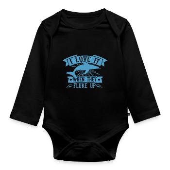 Whale watching design for whales - Organic Longsleeve Baby Bodysuit - black - Front