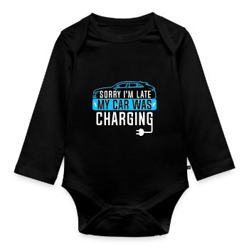 Electric Vehicle - Sorry I'm Late, My Car - Organic Longsleeve Baby Bodysuit - black - Front