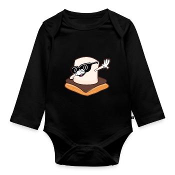 Cool Dabbing Smore Kids Camping Marshmallow - Baby Bio-Langarm-Body - Schwarz - Vorne