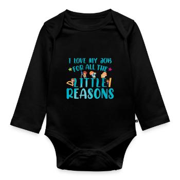Enseignant Enseignement Citation Garderie Garde d’enfants - Body Bébé bio manches longues - noir - Devant