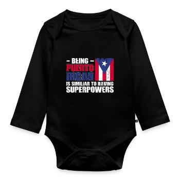 Puerto Rico Flagge | Puerto Ricaner Geschenkideen - Baby Bio-Langarm-Body - Schwarz - Vorne