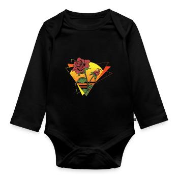 Rétro Nature Floral Cadeau Coucher de Rose - Body Bébé bio manches longues - noir - Devant