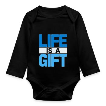 Ocean Vibes: Life is a Gift - Organic Longsleeve Baby Bodysuit - black - Front