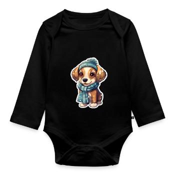 Winter Wuff im Schnee - Baby Bio-Langarm-Body - Schwarz - Vorne