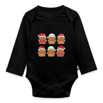 Gingerbread Man - Organic Longsleeve Baby Bodysuit - black - Front