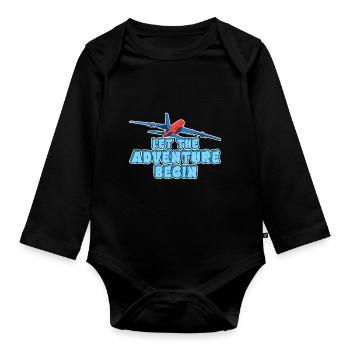 Que l’aventure commence - voyager en avion - Body Bébé bio manches longues - noir - Devant