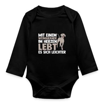 Hund Weimaraner - Baby Bio-Langarm-Body - Schwarz - Vorne