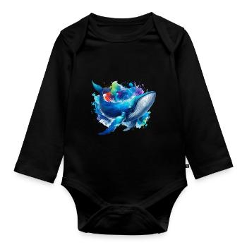 Blauwal Bunter Hintergrund - Baby Bio-Langarm-Body - Schwarz - Vorne