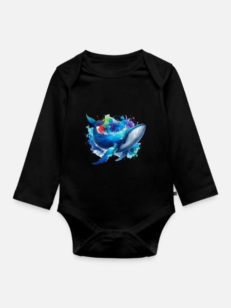 Blauwal Bunter Hintergrund - Baby Bio-Langarm-Body - Schwarz