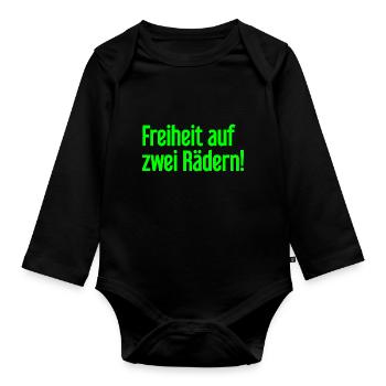 Freedom on Two Wheels - Cyclist Design - Organic Longsleeve Baby Bodysuit - black - Front