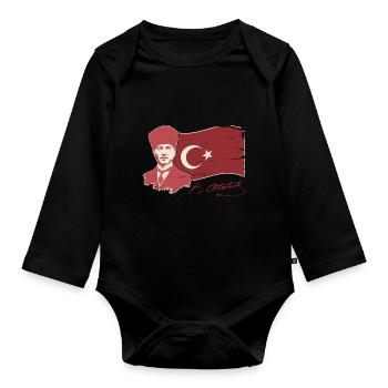 Atatürk Turkey Flagge Autogramm Kemal Silhouette - Baby Bio-Langarm-Body - Schwarz - Vorne